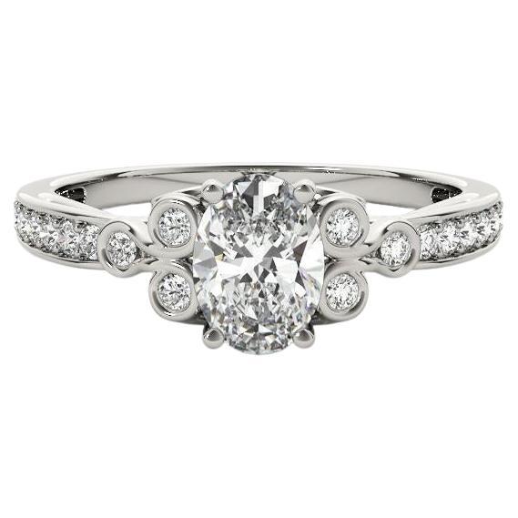GIA 2ct Oval Vintage Bezel Openwork Cathedral White Gold Diamond Ring
