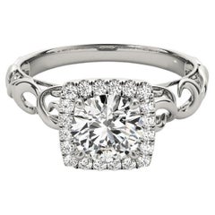 GIA 1.52ct Round Square Halo Open Ribbon Cathedral White Gold Diamond Ring