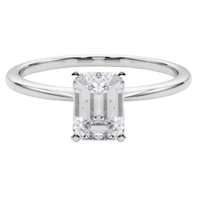 GIA 0,8ct Emerald Slim Band Prong Set Solitaire in oro bianco 18K Diamond Ring