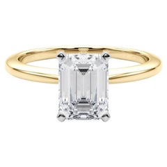 GIA Certified 2.21 Carat Emerald Prong Set Solitaire Diamond Ring