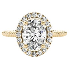GIA Certified 0.8 Carat Twisted Rope Oval Halo Cathedral Diamond Ring