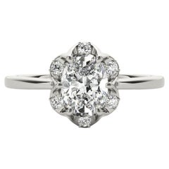 GIA Certified 2.27 Carat Oval Raindrop Tulip 18K White Gold Diamond Ring
