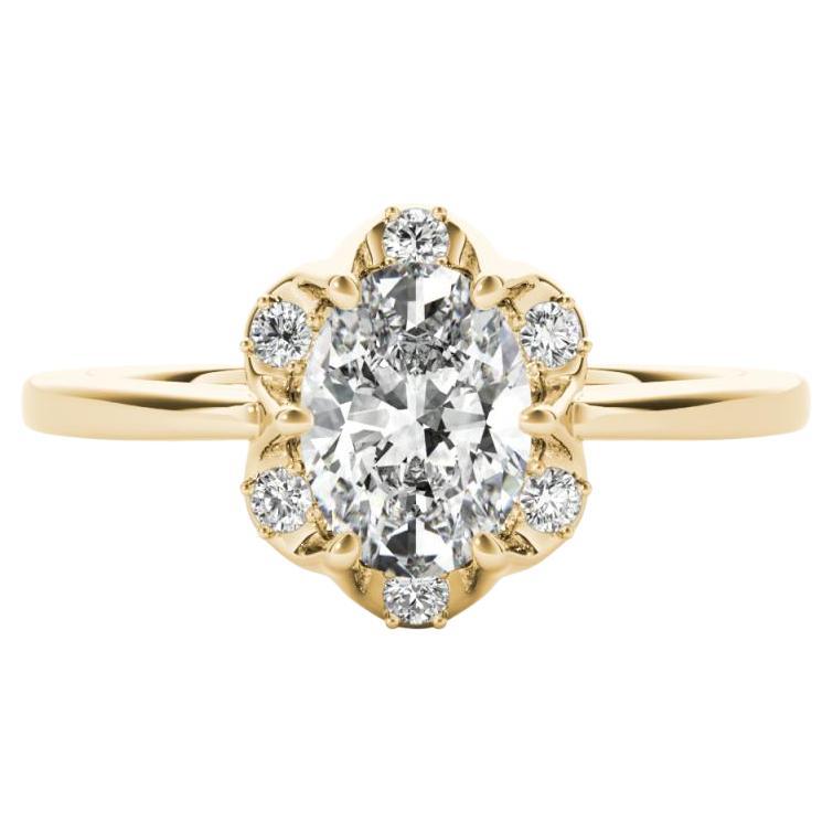 Bague en or jaune 18 carats diamant certifié GIA 1,5 carat ovale Raindrop Tulip
