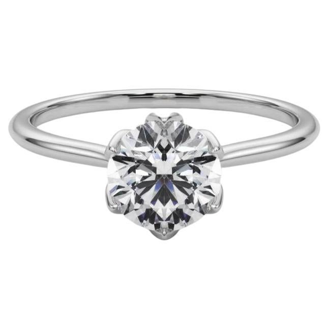 GIA Certified 1.3 Carat Round Vintage Prong Set Tulip Platinum Diamond Ring