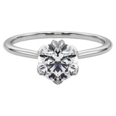 GIA Certified 1.3 Carat Round Vintage Prong Set Tulip Platinum Diamond Ring