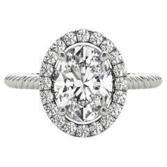 GIA Certified 2.01 Carat Twisted Rope Oval Halo Cathedral Platinum Diamond Ring