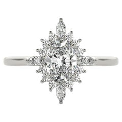 GIA 1.2ct Oval Marquise Flower Halo Cluster Bague diamant en or blanc 18K