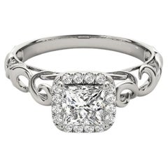 GIA Certified 1.2 Carat Princess Halo Ribbon Cathedral Platinum Diamond Ring