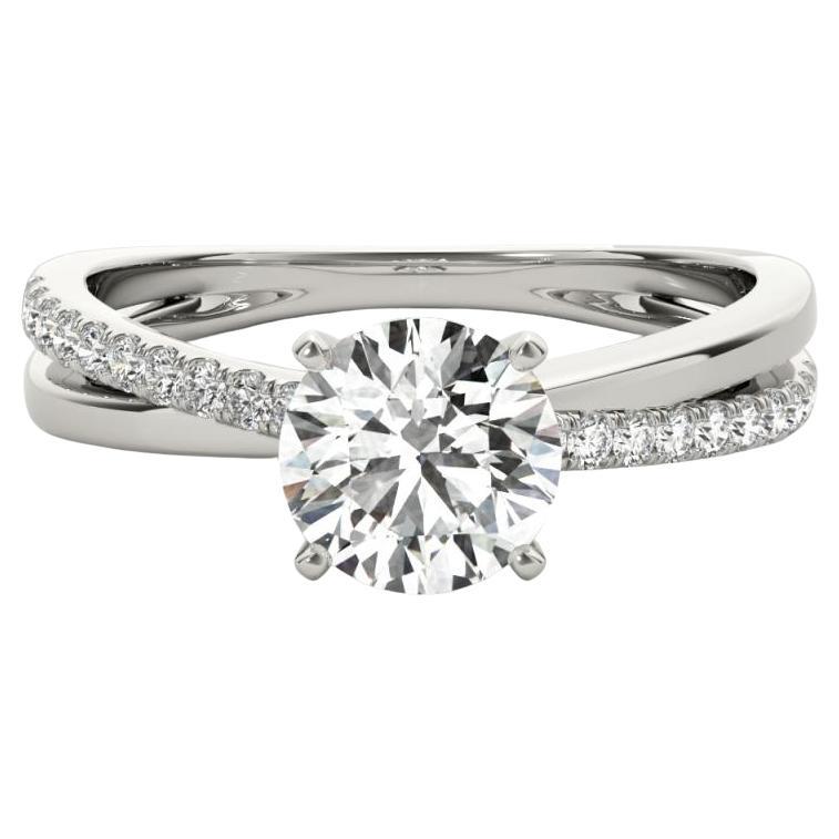 GIA 0.97ct Round Crossover Double Band Solitaire White Gold Diamond Ring