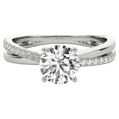 GIA 0.97ct Round Crossover Double Band Solitaire White Gold Diamond Ring