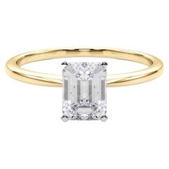 GIA 1.51ct Emerald Slim Band Prong Set Solitaire 18K Yellow Gold Diamond Ring