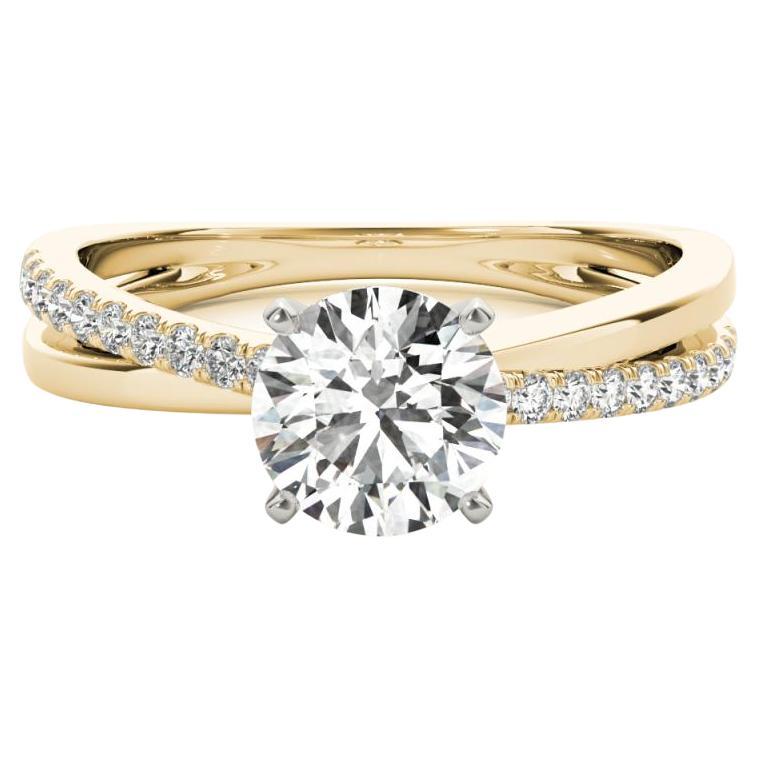 GIA 1.2ct Round Crossover Double Band Solitaire Yellow Gold Diamond Ring For Sale