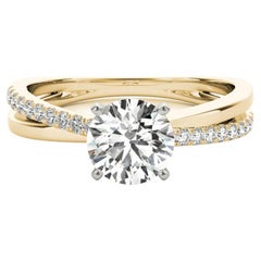 GIA 1.2ct Round Crossover Double Band Solitaire Yellow Gold Diamond Ring