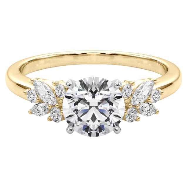 GIA Certified 1.52 Carat Round Leaf Cluster Cathedral Diamond Ring