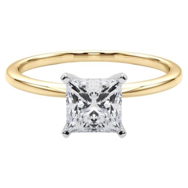 GIA 1ct Princess Slim Band Prong Set Solitaire 18K Yellow Gold Diamond Ring