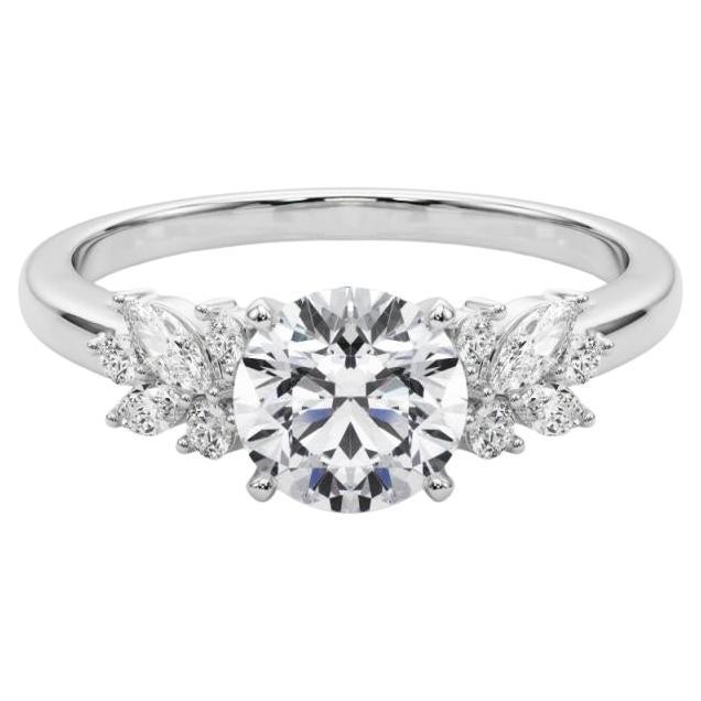 GIA Certified 1 Carat Round Leaf Cluster Cathedral Diamond Ring