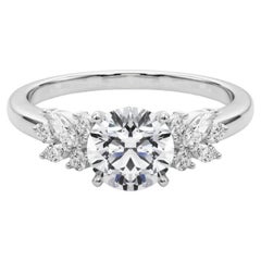 GIA Certified 1 Carat Round Leaf Cluster Cathedral Diamond Ring