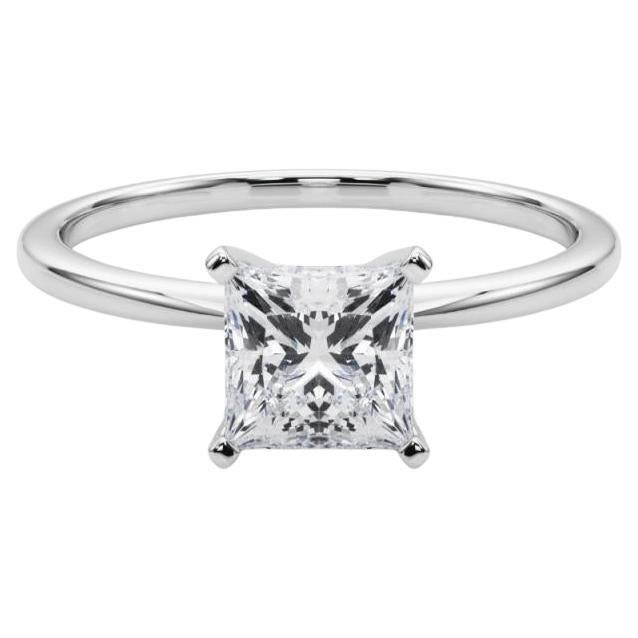 GIA 0,7ct Princess Slim Band Prong Set Solitaire Anello con diamanti in oro bianco 18K
