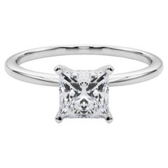 GIA 0,7ct Princess Slim Band Prong Set Solitaire Anello con diamanti in oro bianco 18K