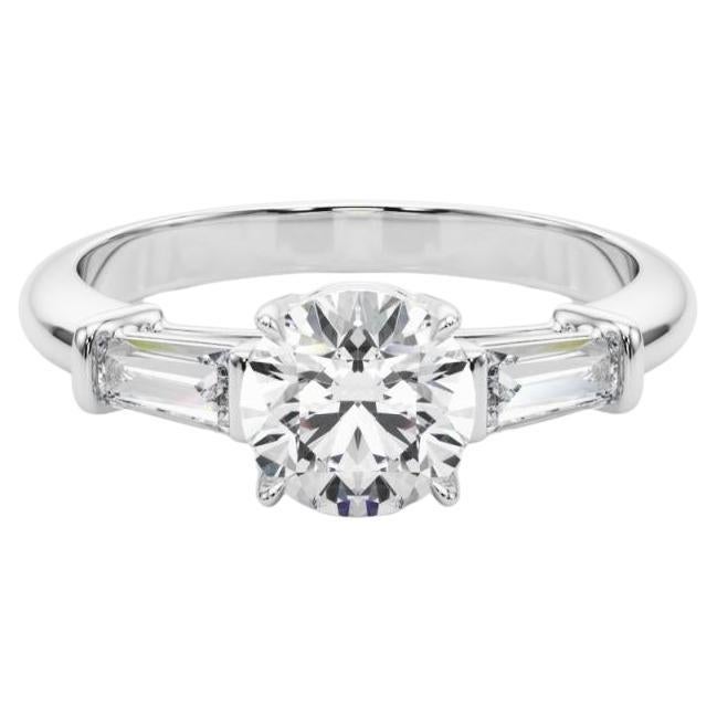 GIA Certified 2.22 Carat Round 
Baguette Classic 3-Stone Diamond Ring