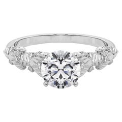 Bague en or blanc 18 carats diamant certifié GIA 0,9 carat rond Garden Leaf Cluster
