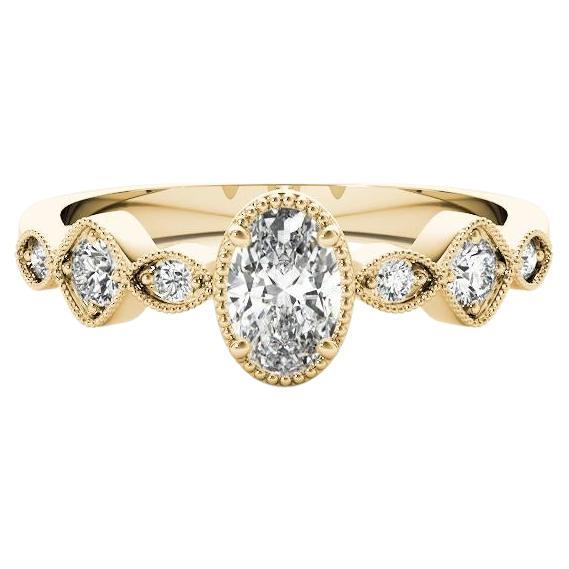 GIA 0,91ct Anello ovale con castone e pietre multiple a grana fine in oro giallo 18 carati