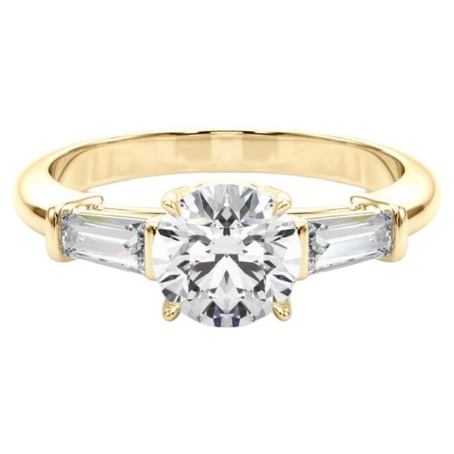 GIA Certified 1.5 Carat Round 
Baguette Classic 3-Stone Diamond Ring