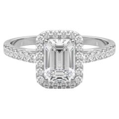 GIA Certified 1.5 Carat Emerald Halo Pave Diamond Ring