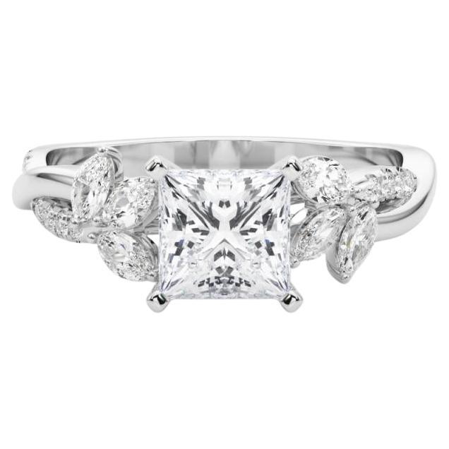 GIA Certified 1.5ct Princess Entwined Garden Flower Vine Diamond Ring