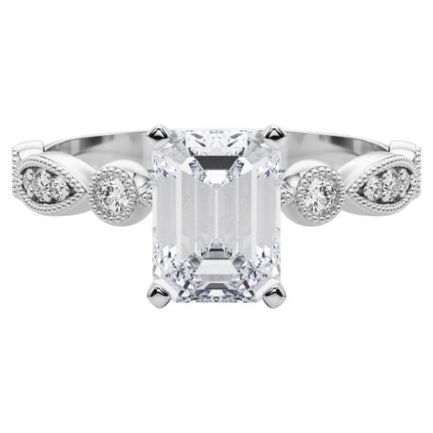 GIA 2.2ct Emerald Marquise 
Round Milgrain Bezel Diamond Ring