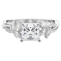 GIA Certified 1.74ct Princess Entwined Garden Flower Vine Platinum Diamond Ring