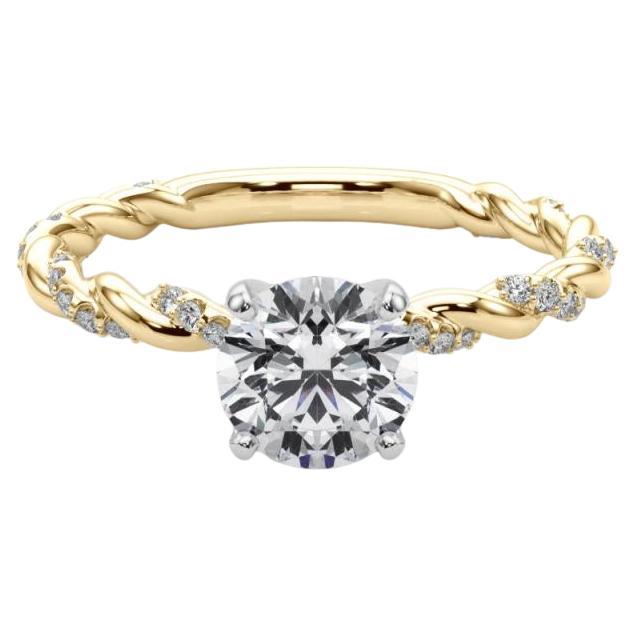 GIA 1.52ct Round Micro Pave Twisted Braid Band 18K Yellow Gold Diamond Ring