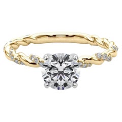 GIA 1.52ct Round Micro Pave Twisted Braid Band 18K Yellow Gold Diamond Ring
