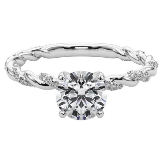 GIA 0.7ct Round Micro Pave Twisted Braid Band 18K White Gold Diamond Ring