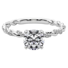 GIA 0.7ct Round Micro Pave Twisted Braid Band 18K White Gold Diamond Ring