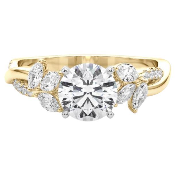 GIA Certified 2.01ct Round Entwined Garden Flower Vine Diamond Ring