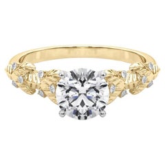 GIA Certified 0.75 Carat Round Garden Leaf Cluster 18K Yellow Gold Diamond Ring GIA Certified 0.75 Carat Round Garden Leaf Cluster 18K Yellow Gold Diamond Ring