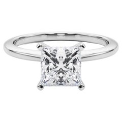 GIA Certified 1.51 Carat Princess Prong Set Solitaire Platinum Diamond Ring