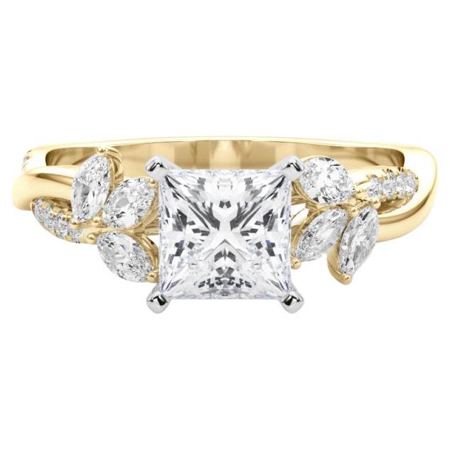 GIA Certified 1.2ct Princess Entwined Garden Flower Vine Diamond Ring