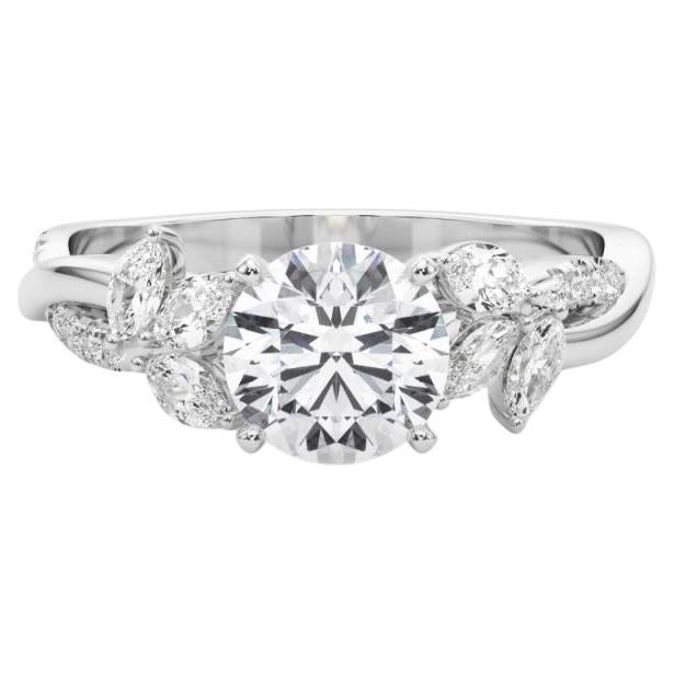 GIA Certified 1.5ct Round Entwined Garden Flower Vine Diamond Ring