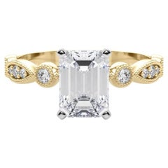 GIA 1.5ct Emerald Marquise 
Round Milgrain Bezel Yellow Gold Diamond Ring