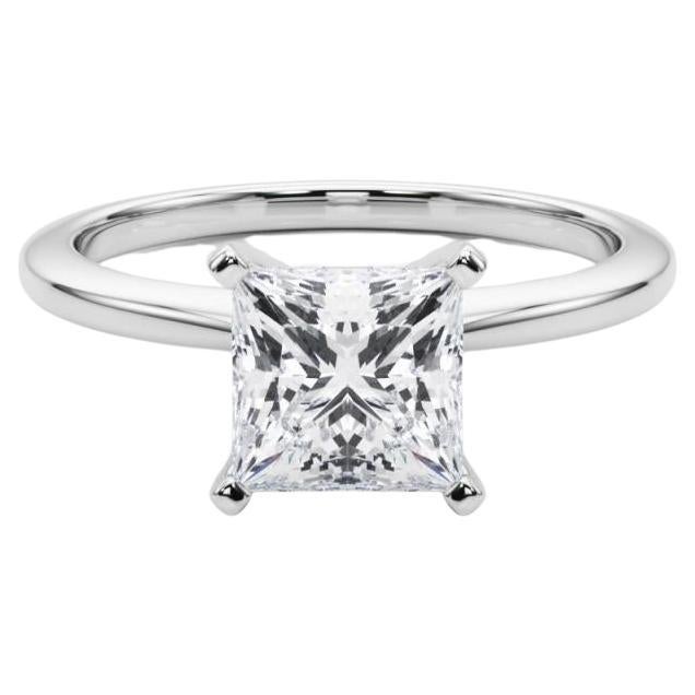 GIA Certified 2.04 Carat Princess Prong Set Solitaire Diamond Ring