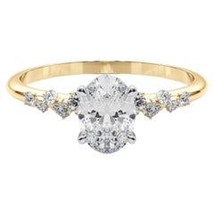 GIA 0.9 Carat Oval Cluster Trellis Solitaire 18K Yellow Gold Diamond Ring