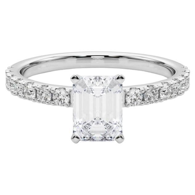 GIA 1.7ct Emerald Solitaire with Half Eternity 18K White Gold Diamond Ring