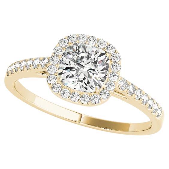 Bague à diamant certifié GIA de 1.51 carats avec halo en forme de coussin et pavé cathédrale