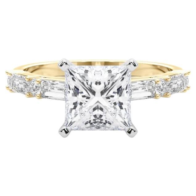 GIA 1,7ct Prinzessin Runde
Baguette Channel Band 18K Gelbgold Diamantring