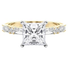 GIA 1,7ct Principessa rotonda e Baguette Anello con diamante a canale in oro giallo 18K