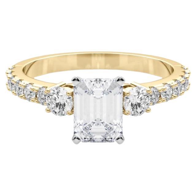 GIA 1,5ct Smeraldo a tre pietre con gambo di diamante Anello con diamante in oro giallo 18K