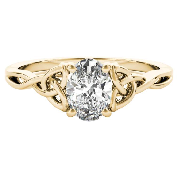 GIA Anillo de diamantes de oro amarillo de 18 quilates con nudo celta calado y solitario oval de 1,51 ct