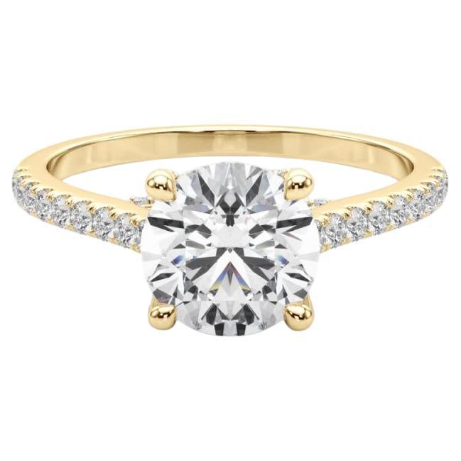 GIA 1,5ct Runde Pave versteckte Diamant Kathedrale 18K Gelbgold Diamant Ring